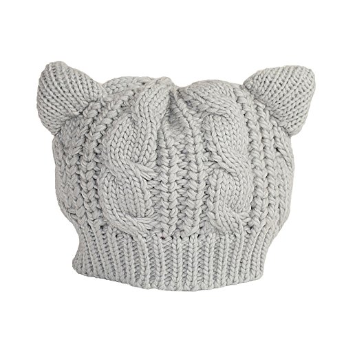 Drawihi Woolen-Barett-Kapuzen Winter-koreanische versión del gato Ohren lana sombrero gestrickten caliente sombrero, lana, gris, 54~58cm