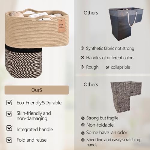 Image of Woven Stair Basket, Stair Baskets for Wooden Stairs, Carpeted Stairs Storage Basket with Handles, Staircase Baskets for Toys, Books, Black, 15 inch L x 10 inch W x 15 inch H