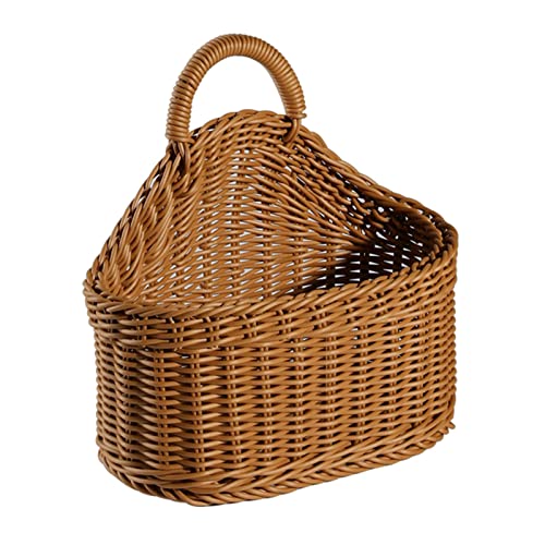 Image of Ochine Hanging Woven Wall Basket with Handle - Small Storage Bin for Plants, Home Office Organizing, and Decorative Shelf