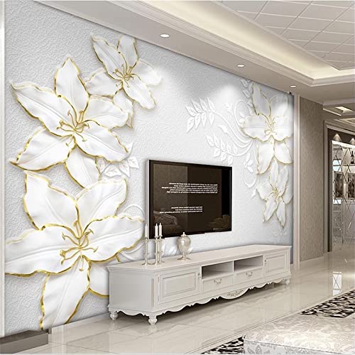 イラスト作成5 LHGBGBLN 3d白エレガントエンボス蓮飾り壁画壁紙壁カバーリビング