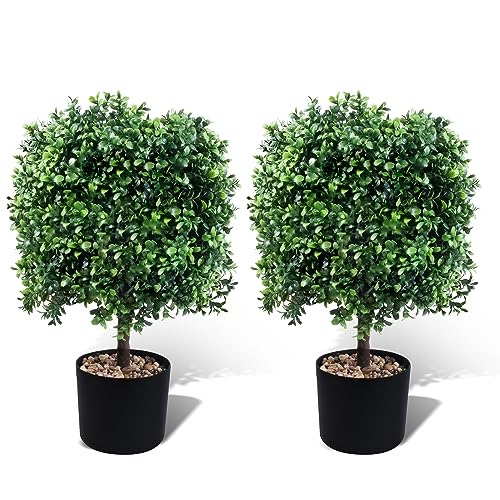 A & R 2 Pcs 22” Tall Artificial Boxwood Topiary Ball Tree, Artificial Bushes with UV Resistant and Charming Look, Perfect for Indoor or Outdoor Home Garden
