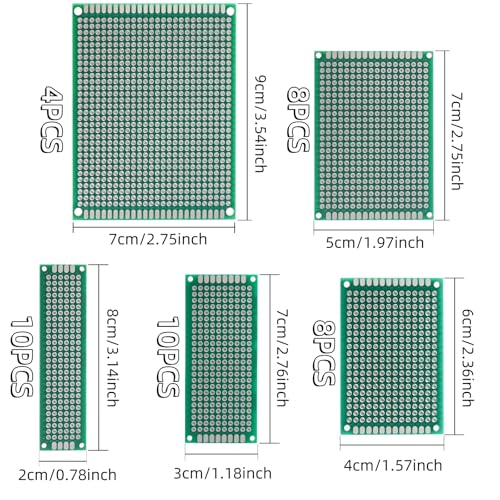 Yetaida 40 Pcs Double Sided PCB Board, 5 Sizes Green Circuit Board Prototype Kit for DIY Electronics Soldering Projects Universal