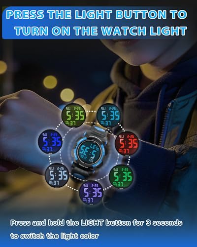 Image of Edillas Kids Digital Watch 7 Colors 50M Waterproof Sport Alarm Boys 7-15
