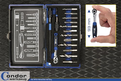 CONDOR Werkzeug 39602 | Kernloch Spiral- und Gewindebohrer-Bit-Satz mit Knarre & Adapter | 16-TLG. | 1/4\ 6-Kant-Antrieb | M4-M12 | Xcess Performance | HSS Bohrer Set Profi Werkzeug