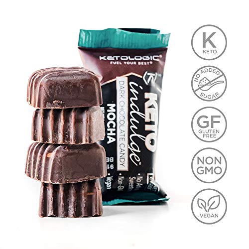 KetoLogic Keto Indulge Sugar Free Chocolate: Keto Chocolate Candy - Low Carb, Dark Chocolate with No Artificial Sweeteners & No Added Sugar - All Natural, Non GMO, Keto Sweets - Mocha (12 Serve)
