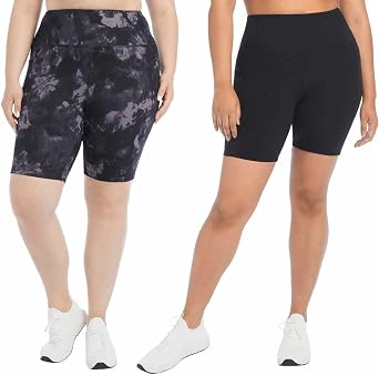 Danskin Womens High Rise Bike Shorts - Workout Shorts - Volleyball Shorts - Yoga and Dance, 2-Pack
