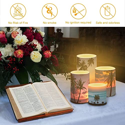 Image of Flameless Light Candles for Home Decor, Battery Operated Candles with Color Changing Timer Remote Control 3'' 4'' 5'' 6'' Fake Pillar Candles Tealights, Coconut Tree Various
