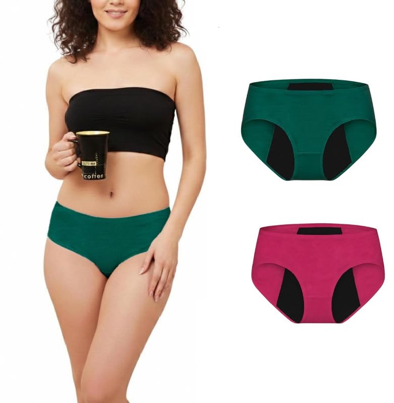 Image of DIVING DEEP Leakproof Period Panty for Women|Reusable Hipster Underwear for Medium to Heavy Flow| No Pad Required, Absorbent & Comfortable Full Breathable| 2 Years Reusable Pack of 2
