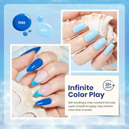 Image of Beetles Blue Gel Polish Set - Ocean Range, 6 Colors Light Dark Navy Baby Blue Gel Nail Polish Soak Off UV LED Lamp Needed Manicure DIY Home for Women