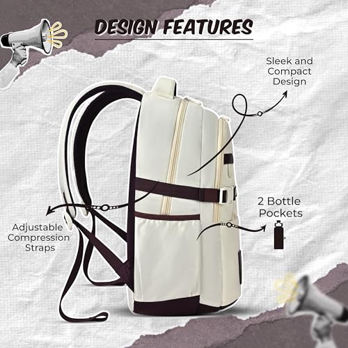 Image of Gear Elegant 19 inch /35L Large Water Resistant School Bag | Casual Backpack | Daypack | Travel Backpack | Kids Bag for Boys /Girls (Cream - Brown)