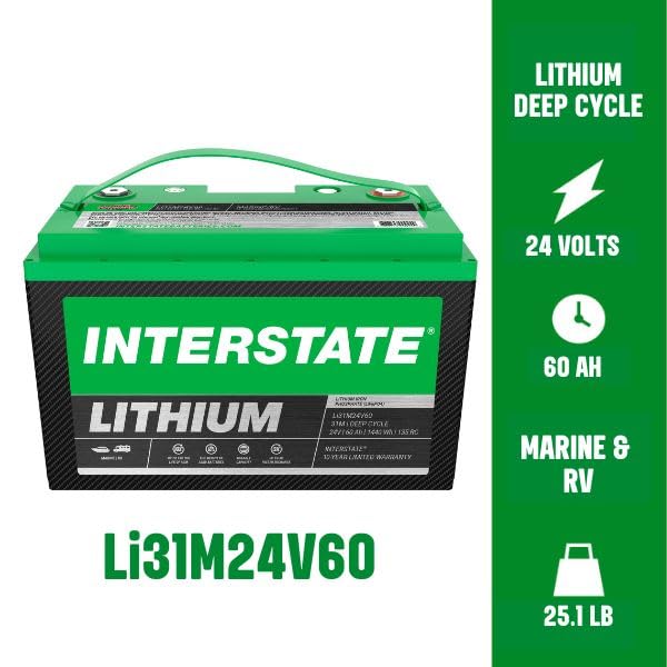 Image of Interstate Batteries 24V 60Ah LiFePO4 Trolling Motor Battery, Group 31M