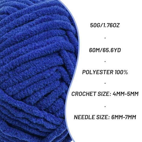 Image of 3 Packs Plush Chenille Chunky Crochet Amigurumi Yarn - Baby Yarn for Crocheting Soft - Fluffy Velvet Knitting for Blankets Crafts - 150g / 196.8yds (3 Sapphire Blue)