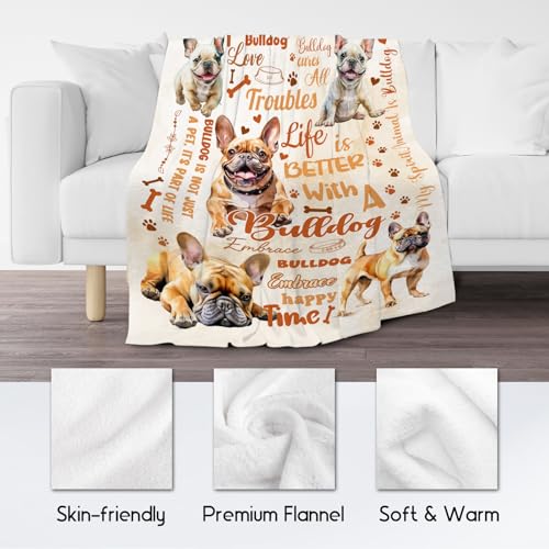 Bulldog Blanket, Bulldog Lovers Gift, Cute Soft Throw Gifts for Girls Boys Women, Cozy Flannel Throw Blankets for Couch Office, 40"x50"