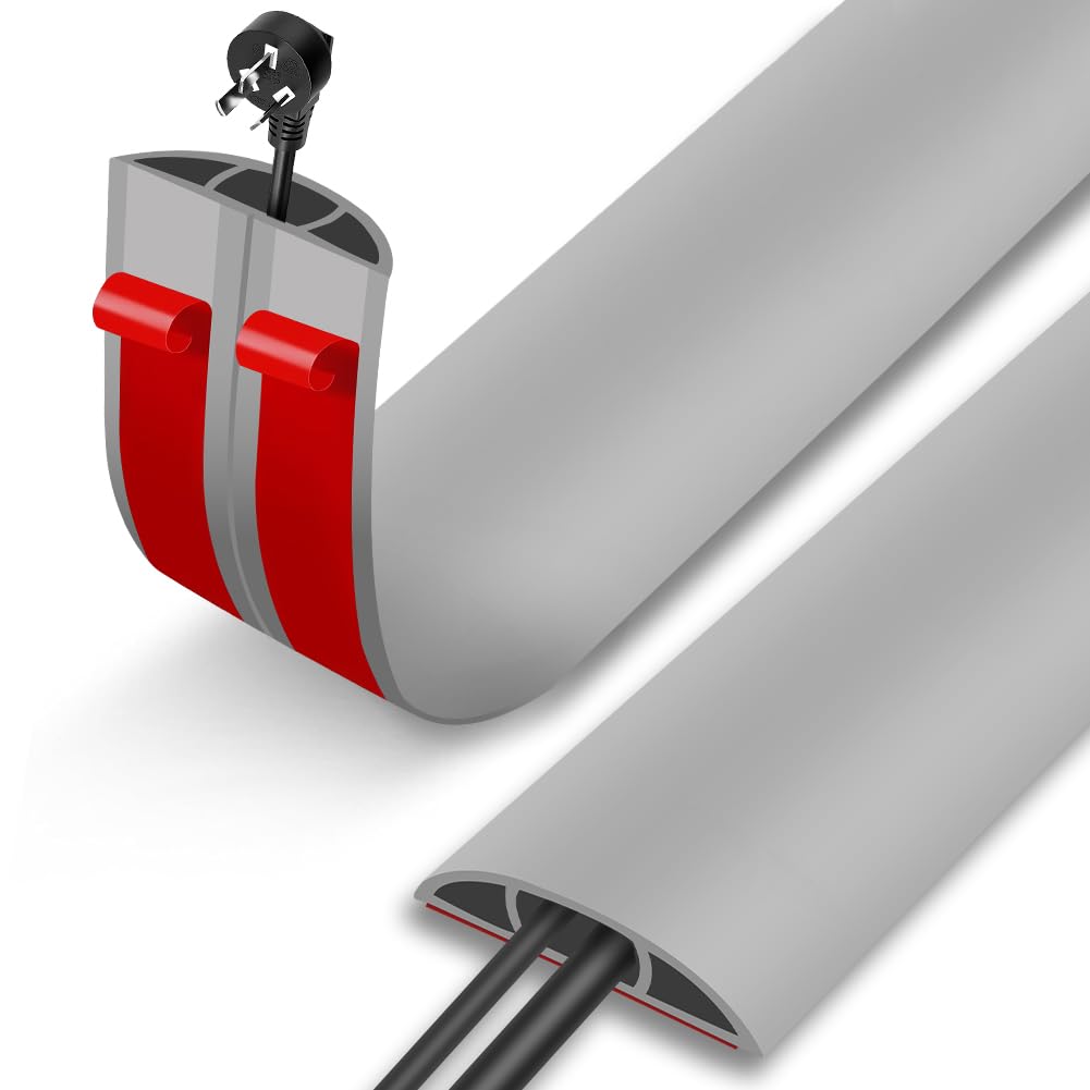 Adiwo Boden Kabelbrücke, 2 Meter Kabelkanal Mit 3 Kabelkan?le Bodenkabelschutz Boden Kabelkanal, PVC-Kabelschutz schützt Kabel verhindert Stolperfallen, Grau