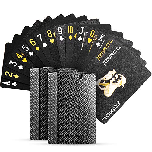 2 Desks Black Gold Foil Poker Playing Cards Waterproof Plastic Poker Washable Poker Cards Tyrant Golden Poker for Party Carnival or Entertainment Board Game Card