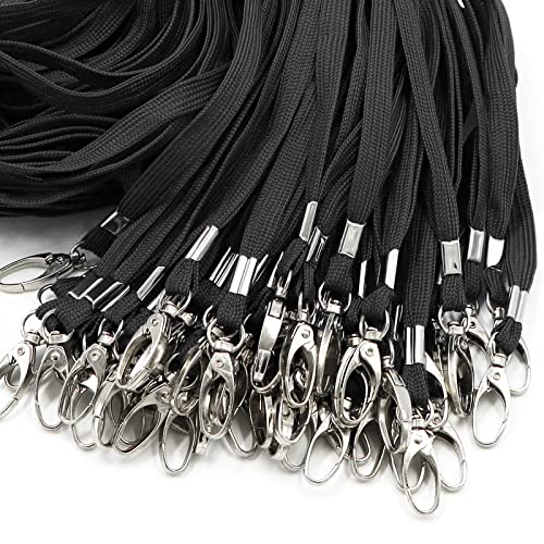 Beebel 100 Pack Lanyards Bulk Black Lanyard for Office Id Badges Flat Lanyard with Badge Clip Swivel Hook (100 Pack, Black)