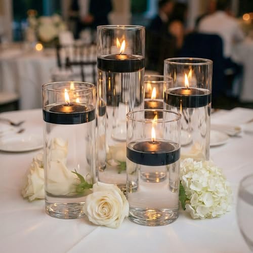 Image of Floating Candles 3 inch Black Unscented Dripless Wax Discs | Made in USA Long Burning Floating Candles for Centerpieces 8-10 Hour Burn Time, Weddings, Parties, Home Decor & Holidays - Royal Imports