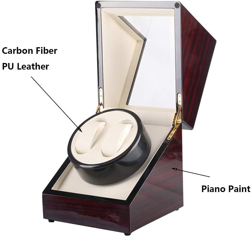 FENOKD Double Watch Winder, Extremely Silent Motor, Wood Shell Piano Paint Exterior,Fit Lady and Man Watches, Red