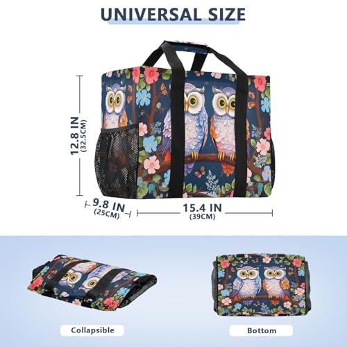 Owls on Floral Branch Large Beach Bag Waterproof Beach Tote Bags for Women Travel Gym Pool3