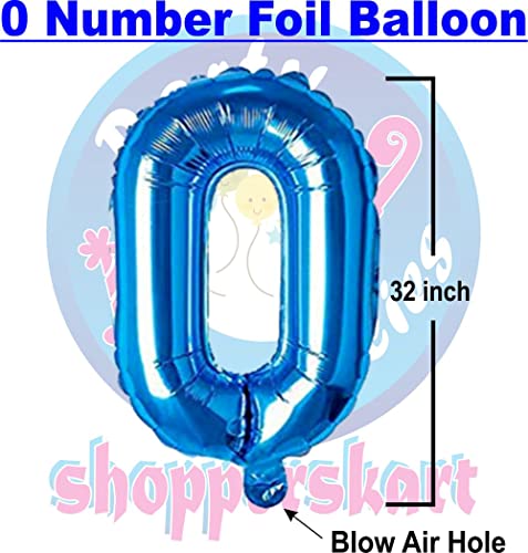 Image of Blue 32 Inches 0 Numbers Shape Large Big Foil Helium Balloons For Party Decorations In Happy Birthday Anniversary Office Items Materials Set Pack, 1 Piece