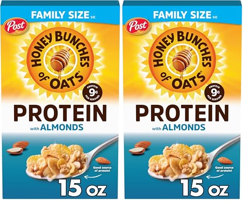 Image of Honey Bunches of Oats Honey & Almond Protein Cereal, Breakfast or Snack, Family Size, 15 oz (Pack of 2)