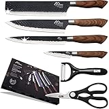 Numola 6 Pieces Black Professional Chef Knife Set, BBQ Meat Knives for Cooking, Forged Kitchen Knife with High Carbon Stainless Steel Cutlery Ergonomic Design Handle with Box for Couples Gift