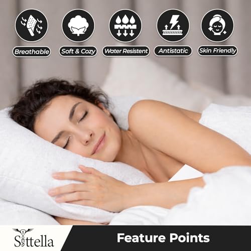 Image of SITTELLA Waterproof Pillow Protector 28x18 Inches 200 GSM with Zipper (Pack of 2) - Soft Cotton Pillow Cover, Dust Mite Proof & Anti-Allergic Pillow Protector Cover (White)