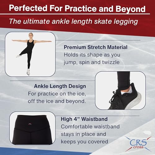 Image of CRS Cross Ice Skating Leggings. Black Over Skate Legging. High-Rise, Practice Pants for Figure Skater Girls and Women.