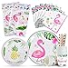 WERNNSAI Flamingo Geschirr Set - 82 PCS Tropical Hawaiian Party Zubehör für Mädchen Geburtstag Baby Shower Inklusive Tischdecke Platten Tassen Servietten Strohhalme 16 Gäste