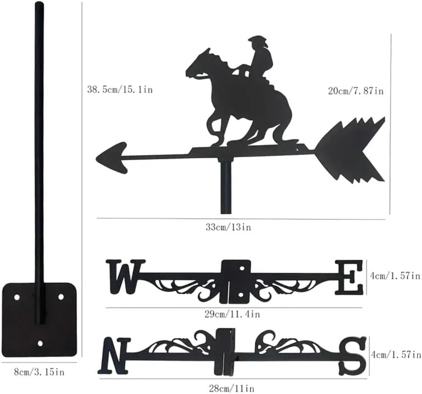 Vintage Garden Weathervane Metal Wind Direction Indicator Outdoor Animal Pig Horse Silhouette Weathercock for Cupola Barn Garage Gazebo Porch (Horse-Bronze)