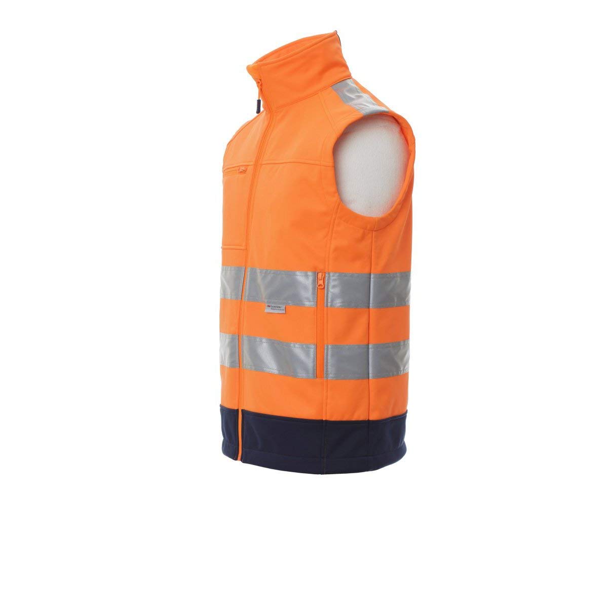 PAYPER Traffic Gilet Softshell Alta visibilità Uomo da Lavoro 100% Poliestere Chiusura Zip Bande Riflettenti Tasca al Petto Porta Badge Giallo Fluo/Blu Navy
