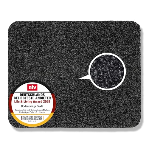 Astra Schmutzfangmatte innen waschbar 60x75 cm – Sauberlaufmatte schwarz 100% Baumwolle Matte - Entra SAUGSTARK - rutschfeste Fußmatte pflegeleicht