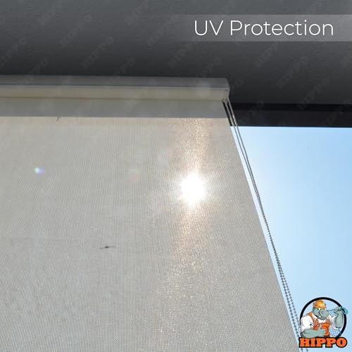 Image of HIPPO Outdoor HDPE Roller Blind Curtain - 95% Sun & UV Protection,reathable Airflow Design, Light Filtering Corded Roll-Up Shade for Balcony & Outdoor Spaces (Arctic-White, 3FTX6FT)