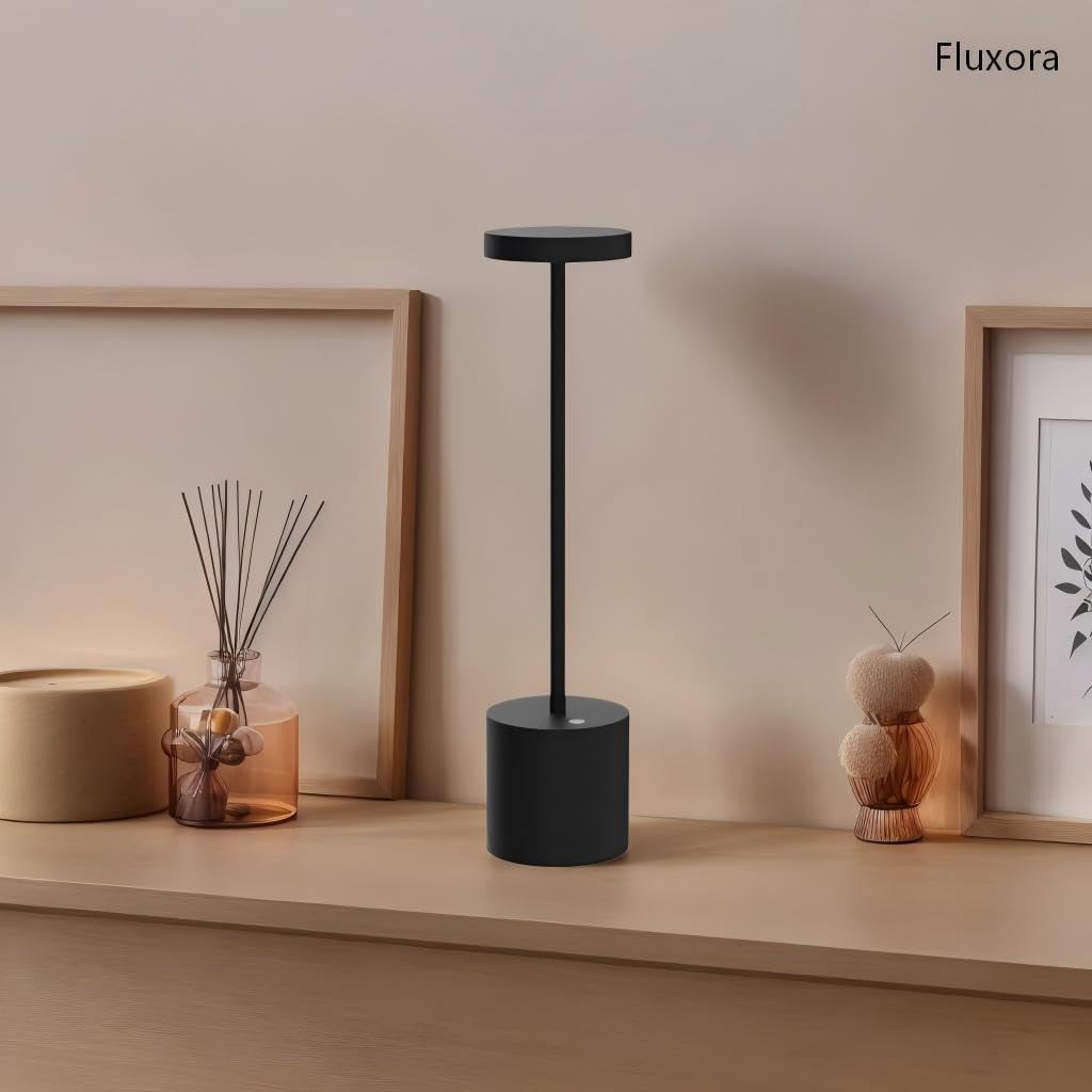 LED Table Lamp, Rechargeable Cordless with 3 Color Dimmable Light, Portable Metal for Indoor & Outdoor Use (Black)