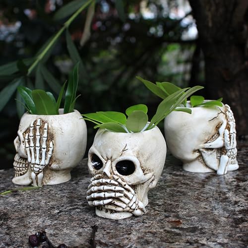 Pot de fleurs tête de mort résine : fixez votre déco de table - 3