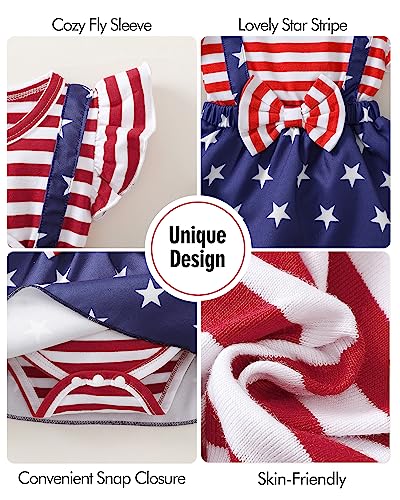 Highuzza Baby Girl 1St 4Th Of July Dress Newborn Clothes Independence Day Infant Outfits Romper Star Striped Suspender Skirt Clothing Set Headband 3-6 Months #TOP3