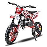 GREENLEMON 2025 Upgraded 49cc Kids Dirt Bike, 2-Stroke Mini Gas Motorcycle with 25MPH, Full Suspension, Dual Disc Brakes, Off-Road Tires, Soft Seat Cushion, 176LBS Load Capacity, for Kids 5-10 - Red