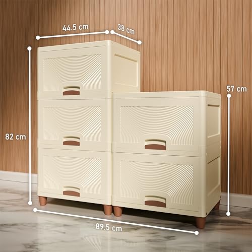 Image of Amazon Basics Multi-Purpose Large Organizer | Modular Storage Box for Clothes, Kitchen, Bedroom & Living Room | Stackable Rack, Space-Saving Wardrobe Cabinet (Off White), 5 Piece, 37.5LX44.7WX27H cm