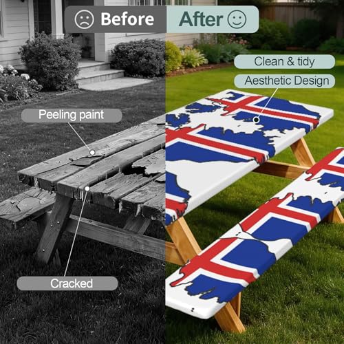 Mantel de mesa con estampado de mapa de Islandia y fundas de banco para picnic 3