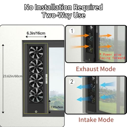 Image of 23.6-25.6 Inch Vertical Window Fan For Sliding Windows - Waterproof Window Exhaust Fan No Tool Installation With Living Rooms Bedroom Kitchen Bathroom Attics Hot Areas(0-2800 Rpm)