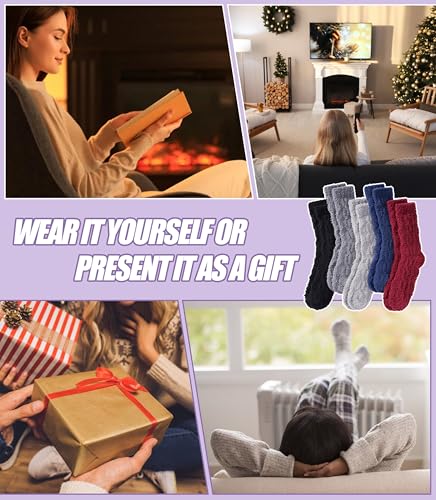 Image of Womens Fuzzy Socks Cozy Fluffy Slipper Soft Winter Warm Home Sleeping Christmas Socks