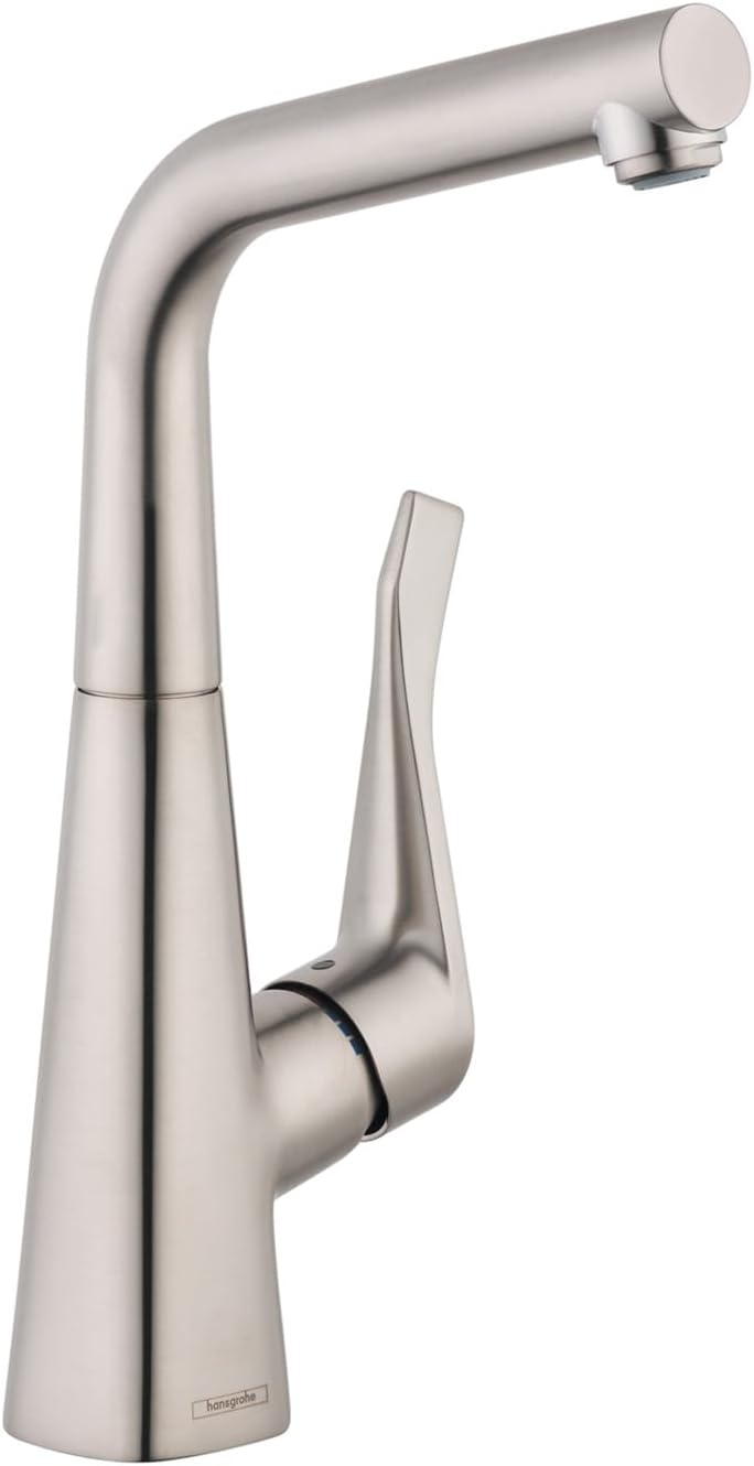 hansgrohe Metris Stainless Steel Bar Kitchen Faucet, Bar Sink Faucet Single Hole, Faucet for Kitchen Sink, Stainless Steel Optic 04509800