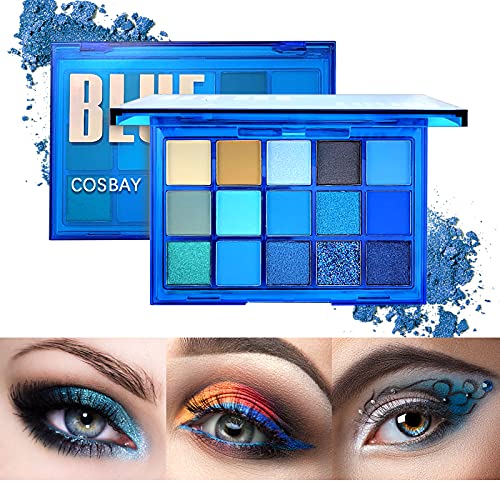 15 Colors Eyeshadow Palette,Matte Glitter Blue Eyeshadow Palette,Highly Pigmented Makeup Palette Long Lasting,Shimmer Eyeshadow Pallet Easy To Blend,Colorful Eyeshadow Palette Daily Party(Blue Tonic) #TOP29
