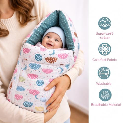 Image of Infantbond Baby Mattress with net | Baby Carry Bag | 4 Pcs Bedding Set | Baby Nest (0-6 Months) (Pista Green Sprial) (Full Set Nest)