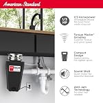 American Standard 10-US-AS-3 Élimination des ordures Système de broyage des déchets alimentaires en acier inoxydable anti-jam, ligne mince, 1/3 HP, noir