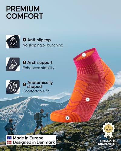 Image of DANISH ENDURANCE Merino Wool Low-Cut Hiking Socks - Breathable Ankle Socks for Men & Women, Anti-Blister for Outdoors, 3-Pack
