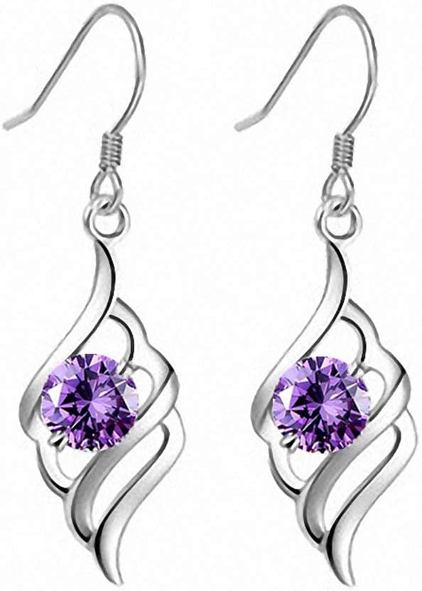 Wakerda Women's Crystal Angel Wings Earrings Artificial Diamond Stud Earrings Studs Jewellery For Ladies Girls,Ideal Valentine's Gifts size 3.7 * 1CM (Purple)