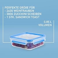 EMSA Clip & Close Frischhaltedose, quadratisch, 0,85 L, mit Deckel, Aufbewahrungsbox, 100 Prozent dicht, spülmaschinen-, gefrier-, mikrowellenfest, Transparent, Blau, Made in Germany, 508536 – Ansicht 3