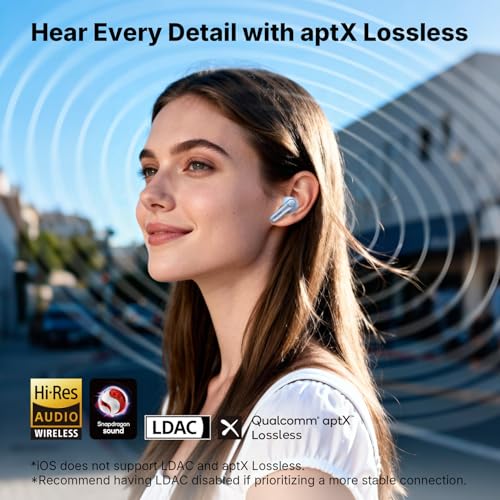 EarFun Air Pro 4+ Adaptive Noise Cancelling Wireless Earbuds, Qualcomm aptX Lossless, Dual Drivers, Translation Earbuds, Snapdragon Sound, 6 Mics AI Clear Call, Hi-Res Sound, Bluetooth 6.0, 54H, Blue — view 3