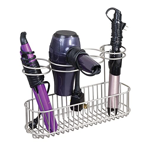 Mdesign Metal Wire Cabinet/Wall Mount Hair Care & Styling Tool Organizer - Bathroom Storage Basket For Hair Dryer, Flat Iron, Curling Wand, Hair Straightener, Brushes - Holds Hot Tools - Satin #TOP3